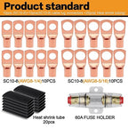 8 Gauge Wire Copper Aluminum CCA 50FT(25FT Red+25FT Black) Power & Ground Cable with 60A Fuse Holder,8ga Lugs,3:1 Heat Shrink Tube - Amp Wiring Kit for Car Audio,Battery,RV Trailer,Marine - Image 4