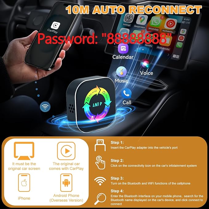 2026 Upgraded Wireless Carplay Adapter, 4 in 1 Screen Mirroring Support Mirror Link/AirPlay for Apple CarPlay & Android Auto, Mini USB/Type-C Plug & Play Car Play Adapter, Wired to Wireless No Latency - Image 2