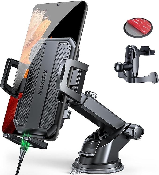SUUSON Upgraded 3-in-1 Car Phone Holder Mount [Powerful Suction] Phone Mount for Car Dashboard Air Vent Windshield,for All iPhone Android Phone, Jet Black by SUUSON