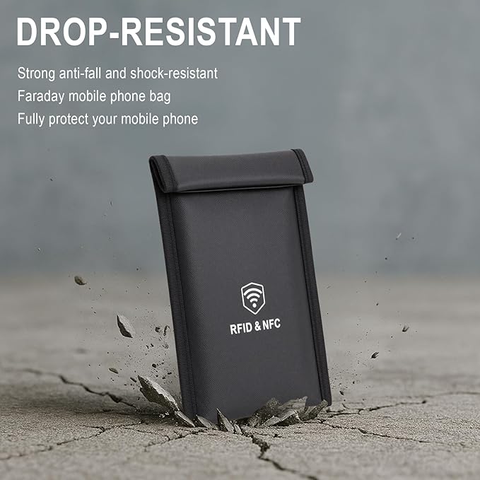 2 Pack Faraday Bags for Phones - [5G/Bluetooth/WiFi/GPS] Signal Blocker, Fireproof Waterproof Anti-Scratch | Detachable Wrist Strap, RFID Blocking Anti-Tracking Pouch - Image 3