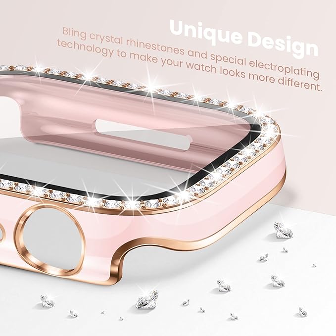 Goton 2-Pack Bling Case for Apple Watch Series 9 8 7 Screen Protector 45mm, Women Diamond Rhinestone Bumper Glass Face Cover for iWatch Accessories 45 mm - Image 3