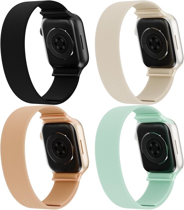 4 Pack Stretchy Solo Loop Nylon Bands Compatible with watch 38mm 40mm 41mm 42mm 44mm 45mm 46mm 49mm Women Men, Water-Resistant Elastics Sport Strap for iWatch Series 11/10/9/8/7/6/5/4/3/2/1 Ultra SE by Acrbiutu
