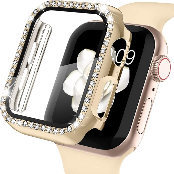 Recoppa Compatible for Apple Watch Case with Screen Protector for Apple Watch 44mm Series 6/5/4/SE, Bling Crystal Diamond Rhinestone Ultra-Thin Bumper Full Cover Protective Case for Women Girls iWatch by Recoppa