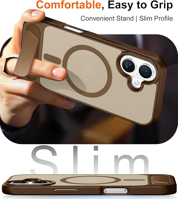 Temdan Designed for iPhone 17 Case, [Built-in Invisible Kickstand][Compatible with MagSafe][Military Grade Shockproof] Slim Translucent Matte Phone Case 6.3 inch (Desert Brown) - Image 7