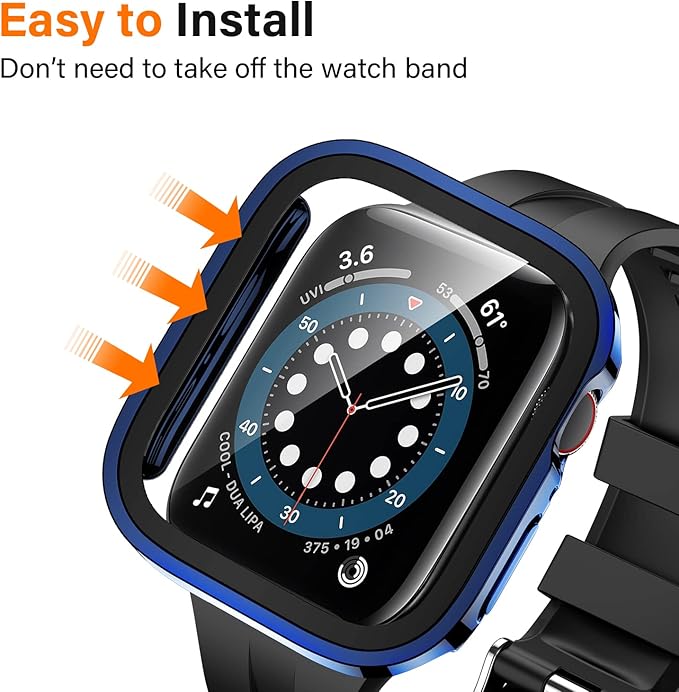 Amizee 2 Pack Compatible with Apple Watch Case 44mm Series 6/5/4/SE with Built-in Screen Protector, Hard PC Case Straight Edge Ultra Thin Anti-Scratch Protective Cover for iWatch 44mm (Blue/Clear) - Image 3