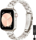 STIROLL Thin Replacement Band Compatible for Apple Watch 49mm Ultra 3 2 1, 46mm Series 11 10,45mm Series 9 8 7, 44mm Series 6 5 4 SE, 42mm Series 3 2 1, Stainless Steel Metal Wristband iWatch Bands for Women, Starlight(No Case) by STIROLLWatchBand