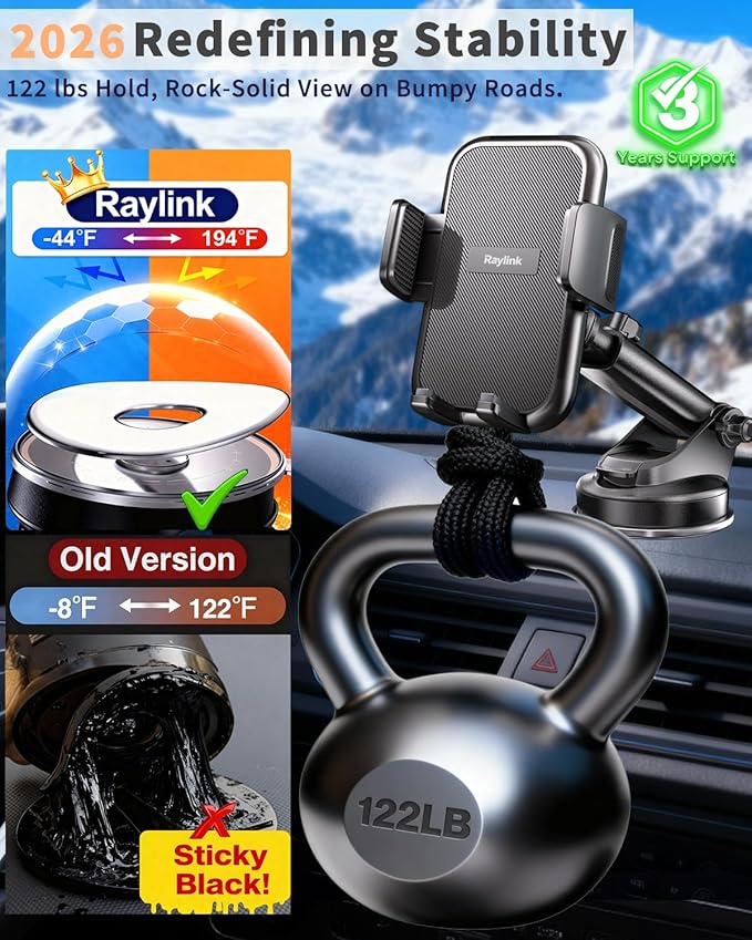 RayLink NO.1 Best Phone Holders for Your Car Ultimate Military-Grade Windshield Dashboard Vent【Upgraded Suction & Clip】 Cell Phone Mount with Patent & Safety Certs for iPhone 17 Pro Max 16 15 Samsung - Image 2