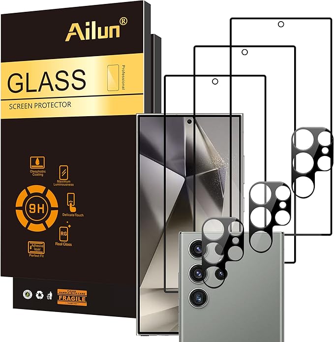 Ailun Glass Screen Protector for Galaxy S24 Ultra [6.8 Inch] 3Pack + 3Pack Camera Lens Tempered Glass Fingerprint Unlock 0.25mm Ultra Clear Anti-Scratch Case Friendly [Not For S24/S24 Plus] by Ailun