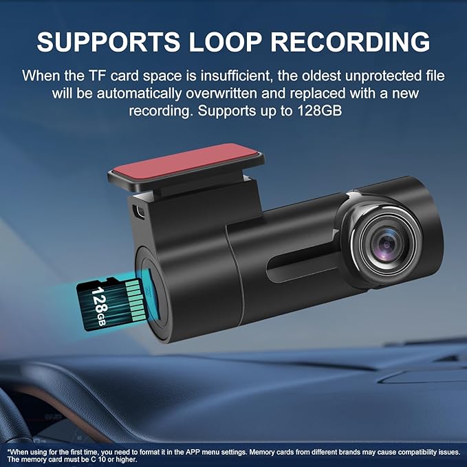 WiFi Dash Cam - Mini Dash Cam with Application Suitable for Car 1080P 140 ° Wide-Angle 24-Hour Parking Mode Car Camera Supports Up to 128GB - Image 6