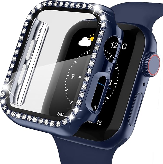 Recoppa Compatible for Apple Watch Case with Screen Protector for Apple Watch 38mm Series 3/2/1, Bling Crystal Diamond Rhinestone Ultra-Thin Bumper Full Cover Protective Case for Women Girls iWatch by Recoppa