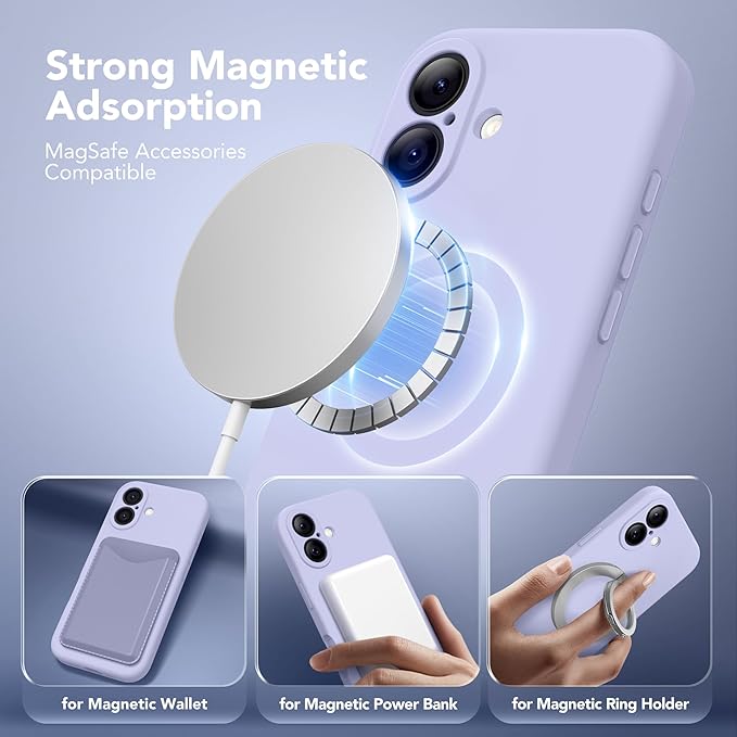 Magnetic for iPhone 17 Case, Compatible with MagSafe, [Full Camera Protection][Screen Protector] Silicone Shockproof Protective Phone Case for iPhone 17 6.3", Lilac - Image 2