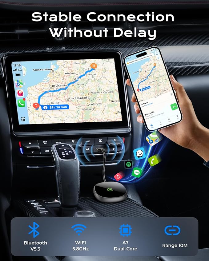 Wireless Carplay Adapter for iPhone & Android Auto 2-in-1, Stable, Plug & Play Low Delay Carplay Wireless Adapter Convert Wired to Wireless Apple Car Play Dongle for iOS 10+/Android 11+ (Grey) - Image 4