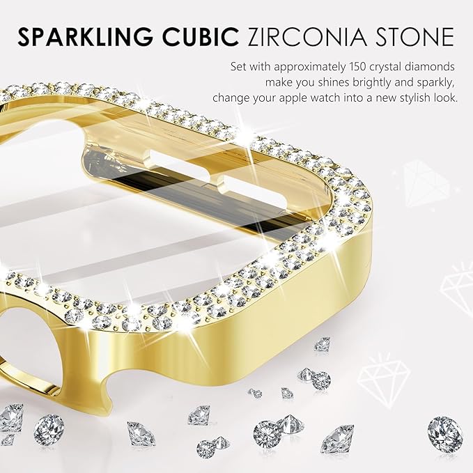 Surace Bling Apple Watch Case with Screen Protector Compatible with Apple Watch Series 11 Series 10 46mm, Crystal Diamond Overall Protective Case Face Cover Bumper 46mm, Gold - Image 2