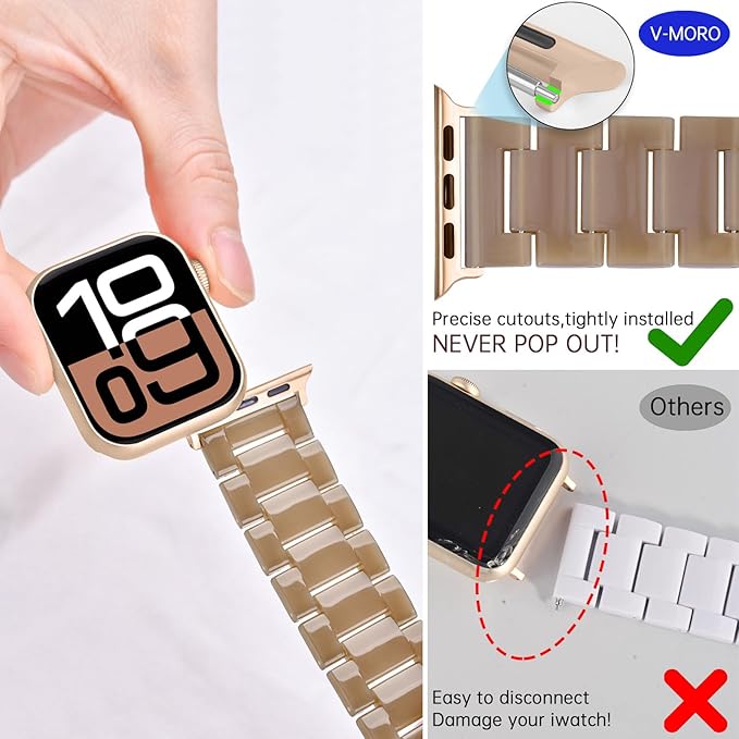 V-MORO Lightweight Bands Compatible with Apple Watch Series 11/10/9/8/7 38/40/41/42mm Fashion Cute Bracelet Band Rose Gold Stainless Steel Buckle Watch Strap for iwatch Series SE/6/5/4/3/2/1,Caramel - Image 6