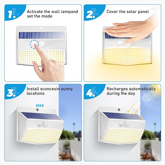 Peasur 16 Packs Solar Outdoor Lights Motion Sensor Solar Security Lights Waterproof with 3 Lighting Modes Solar Powered Wall Lights Outside for Garden Fence Yard Deck, Warm White - Image 5