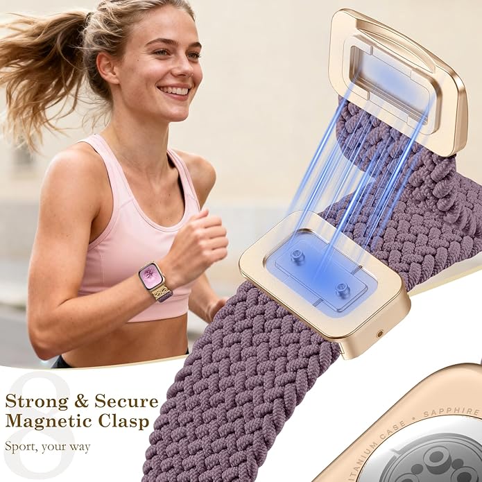 Dirrelo Braided Magnetic Stretchy Nylon Band Compatible for Apple Watch Bands Women 40/41/38/42/44/45/46/49mm, Designer Dressy Infinity Elastic Strap for iWatch Series 11 10 9 8 7 6 5 4 SE/Ultra 3 2 1 - Image 4