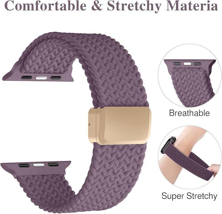 Braided Stretchy Band Compatible with Apple Watch Bands 38mm 40mm 41mm 42mm 44mm 45mm 46mm 49mm Women Men, Soft Nylon Solo Loop Magnetic Sport Strap for iWatch Series 11 10 9 8 7 6 5 4 3 2 1 SE Ultra - Image 3