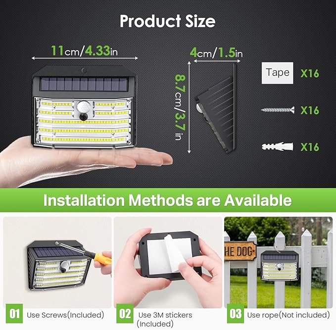 [16 Packs] Solar Motion Lights Outdoor, Ultra Bright Solar Fence Lights with Motion Sensor, IP65 Waterproof Security Light 3 Modes, 270° Lighting Angle, Wall Lights for Deck Patio Fence Garage Door - Image 4