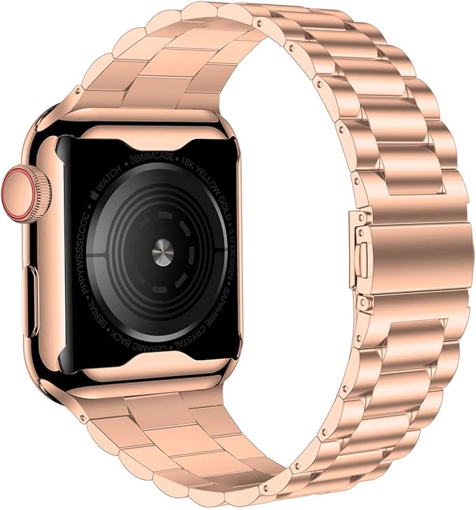 iiteeology Compatible with Apple Watch Band 38mm Series 3 2 1, Upgraded Stainless Steel Band with iWatch Screen Protector Case for Women Rose Gold - Image 3