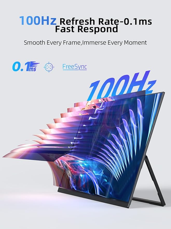 21.5'' Large Portable Monitor for Laptop 100Hz Ultra-Fast IPS Gaming Monitor, QLED 125%sRGB | 2000:1 Contrast | Built-in Stand, Speaker and VESA, USB-C HDMI Second Screen Efficient Work Gaming - Image 2