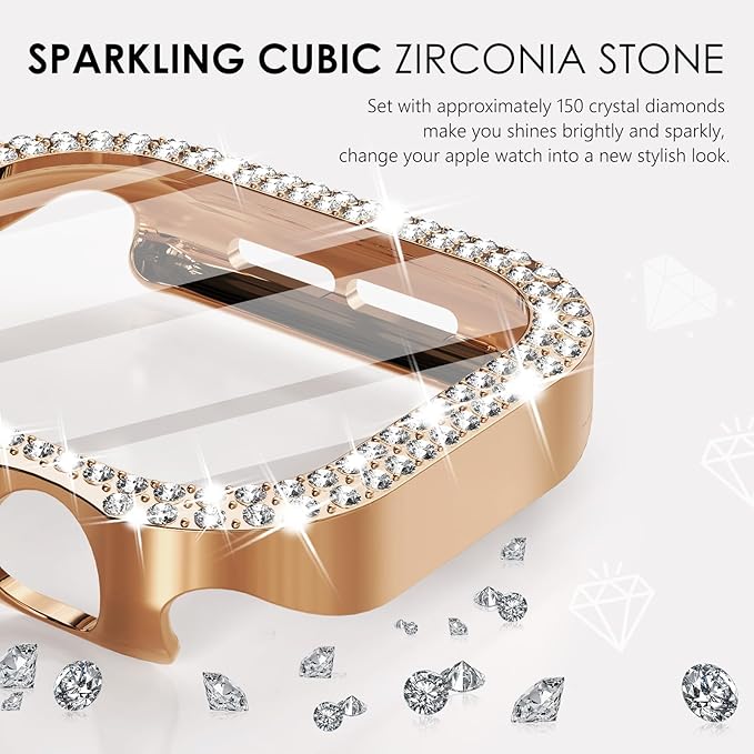 Surace Bling Apple Watch Case with Screen Protector Compatible with Apple Watch Series 11 Series 10 42mm, Crystal Diamond Overall Protective Case Face Cover Bumper 42mm, Rose Gold - Image 2