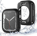 [2 Pack] 2 in 1 Waterproof Case Compatible for Apple Watch 44mm SE Screen Protector Series 6 5 4 Tempered Glass Film PC Face Cover & Back Bumper for iWatch Accessories - 44mm Black x2 by Yolovie