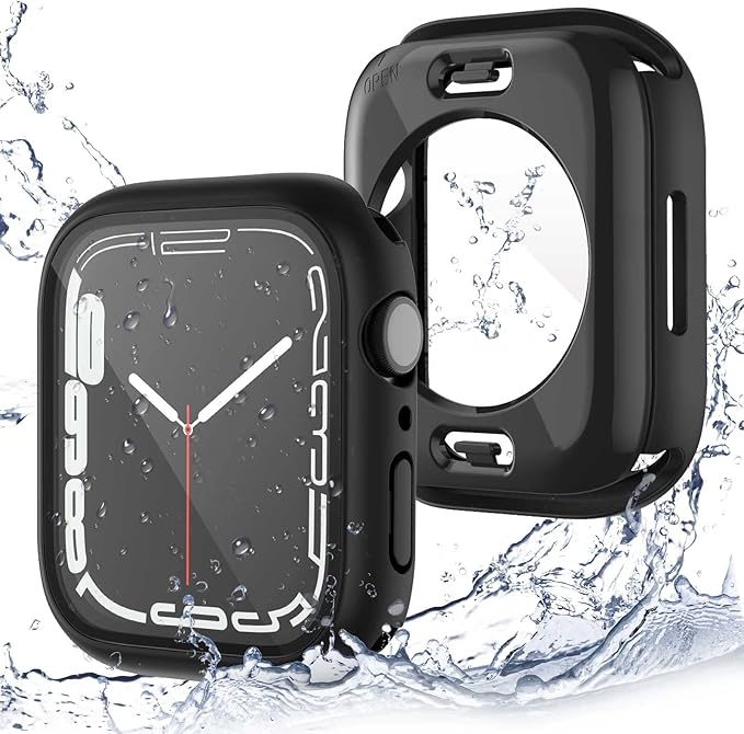 [2 Pack] 2 in 1 Waterproof Case Compatible for Apple Watch 44mm SE Screen Protector Series 6 5 4 Tempered Glass Film PC Face Cover & Back Bumper for iWatch Accessories - 44mm Black x2 by Yolovie
