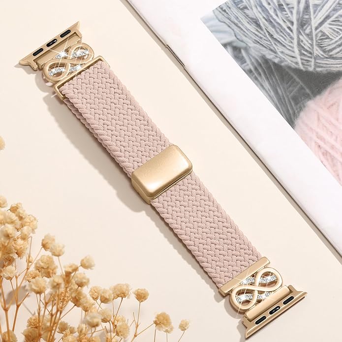 Dirrelo Braided Magnetic Stretchy Nylon Band Compatible for Apple Watch Bands Women 40/41/38/42/44/45/46/49mm, Designer Dressy Infinity Elastic Strap for iWatch Series 11 10 9 8 7 6 5 4 SE/Ultra 3 2 1 - Image 6
