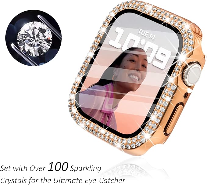 Surace Apple Watch Series 6/5/4 SE Tempered Glass Screen Protector, 40mm, Bling Diamond, Protective Case - Image 2