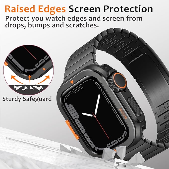 Amizee Metal Case Compatible with Apple Watch Series 9/8/7 45mm Case with Back Cover, Rugged Protective Bumper Cover for iWatch 45mm, Black - Image 4