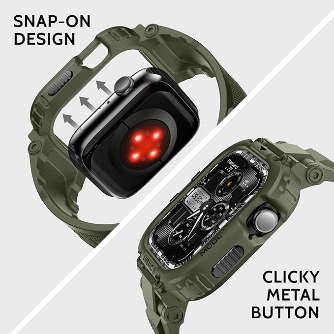 amBand Compatible with Apple Watch Series 11/10 42mm Bands Case for Men Women, M1 Sport Rugged Heavy Duty Protective Cover Tactical Strap Military Protector Bumper for iWatch Accessories - Army Green - Image 5