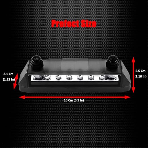 Ampper Power Distribution Block Bus Bar 12V, 2 x M10 (3/8") Studs & 12 x M4 (#8) Screws, 6.3" 300A Marine BusBar Battery Distribution Block W/Cover for Car Boat Solar (Black) - Image 5