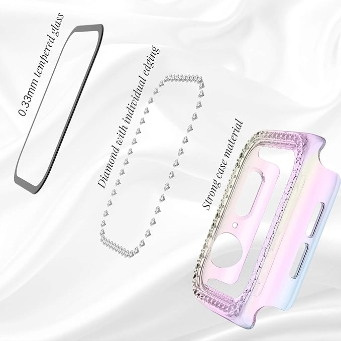 Recoppa Compatible for Apple Watch Case with Screen Protector for Apple Watch 44mm Series 6/5/4/SE, Bling Crystal Diamond Rhinestone Ultra-Thin Bumper Full Cover Protective Case for Women Girls iWatch - Image 3