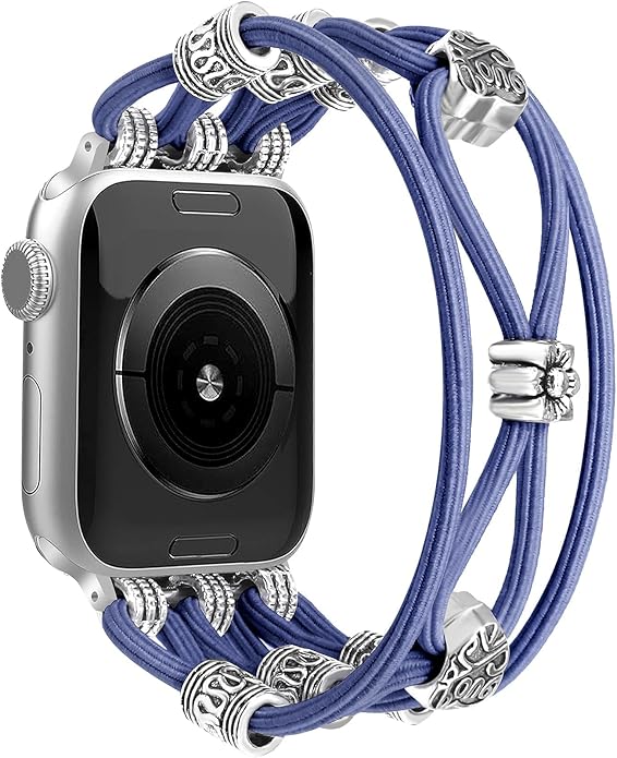 Newlibery Beaded Bracelet Compatible with Apple Watch Band 41mm 38mm 44mm 42mm 45mm 46mm 49mm Women Boho Braided Solo Loop Nylon Stretchy Dressy Strap for iWatch Serie11/10/9/8/7/6/5/4 SE 3/2/1 Ultra by Newlibery