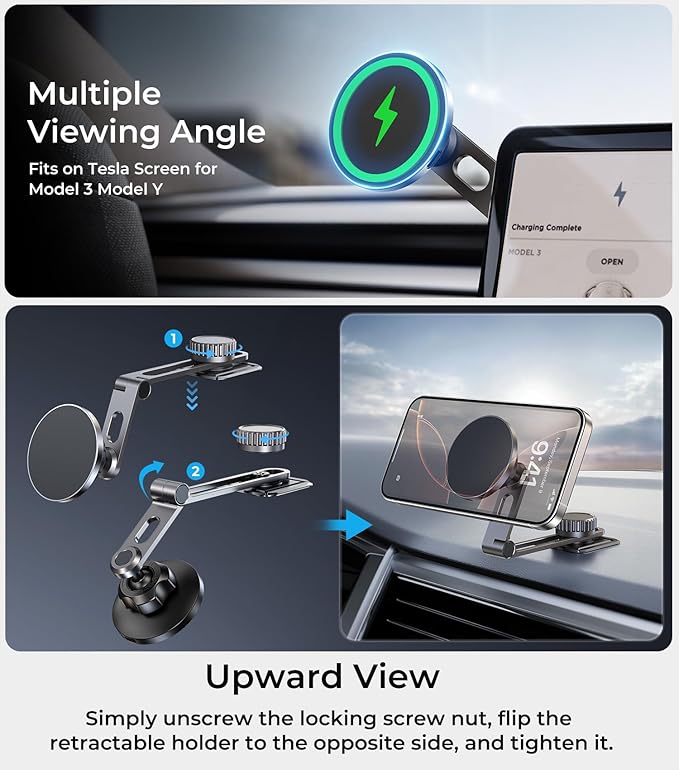Tesla Phone Mount Charger for iPhone MagSafe 【Hidden Foldable Design】 15W Wireless Charging, Universal Car Magnetic Dashboard Phone Holder, Tesla Model 3/Y/Cybertruck Accessories - Image 5