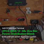 2Pcs 300A Busbar 12-48V DC Heavy Duty Copper Power Distribution Block 4 X M8 (5/16") Terminals Studs 8 Srews with Waterproof Cover Battery Bus Bar for Automotive RV Marine Truck(Black&Red) - Image 7