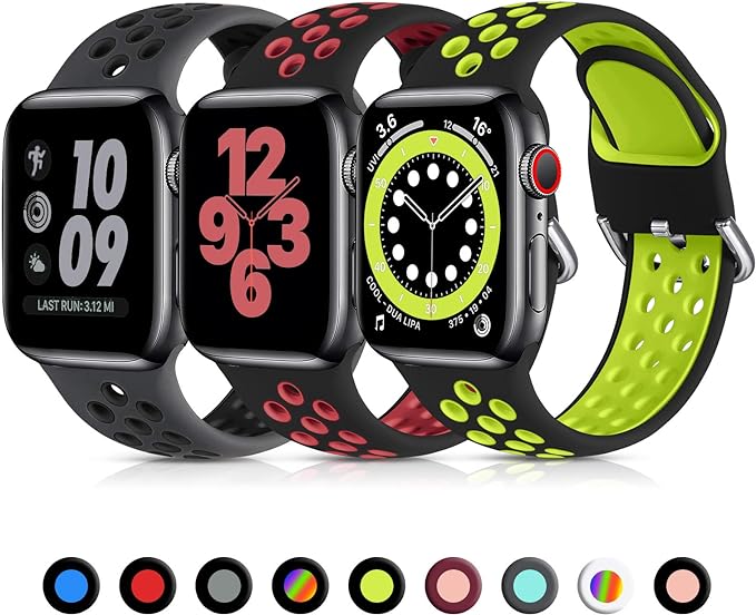 Lerobo 3 Pack Breathable Sport Band Compatible with Apple Watch 45mm 44mm 46mm 42mm 49mm,Soft Silicone Sport Replacement Band for iWatch SE Ultra 3 2 Band Series 11 10 9 8 7 6 5 4 3 2 1 Men Women by Lerobo
