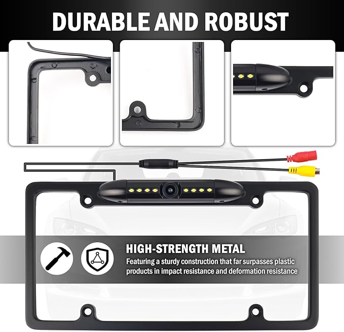 2026 New License Plate Backup Camera with 8 LED Lights,Waterproof License Plate Reverse Camera with 170° Wide Angle & Night Vision,Universal Back up Cameras Licenses Plates Mount - Image 3
