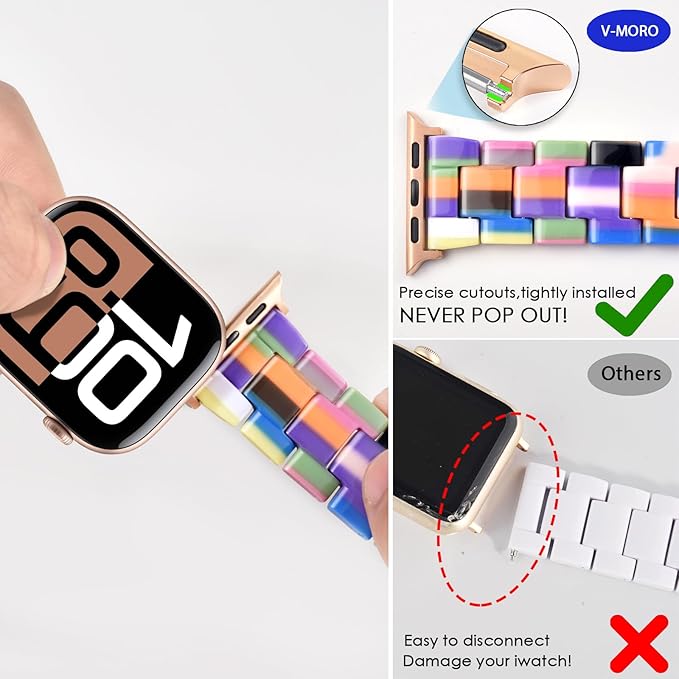 V-MORO Resin Bands Compatible with Apple Watch Series 11/10/9/8 Band 46mm/45mm/44mm Metal Buckle Lightweight Fashion Strap for iWatch Ultra Series 7/SE/6/5/4/3/2/1(Mixcolor,42/44/45/46/49mm) - Image 6