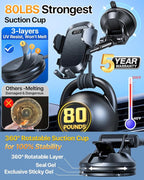 HTU [2026 True Military-Grade] Car Phone Holder [Upgraded Strongest Suction & Clip] Cell Phone Mount for Dashboard Windshield Vent,Truck Cradle Stand for iPhone 16 Pro Max Samsung Android (Black) - Image 2