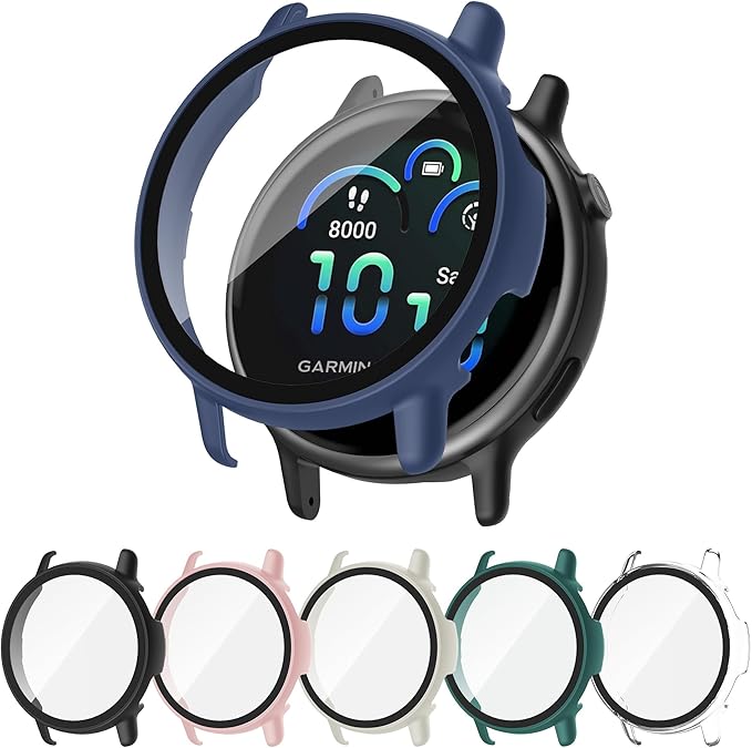 6 Pack Case for Garmin Vivoactive 6 with Tempered Glass Screen Protector, Shockproof Hard PC Bumper Protective Cover Compatible with Garmin Vivoactive 6 by Tiorecime