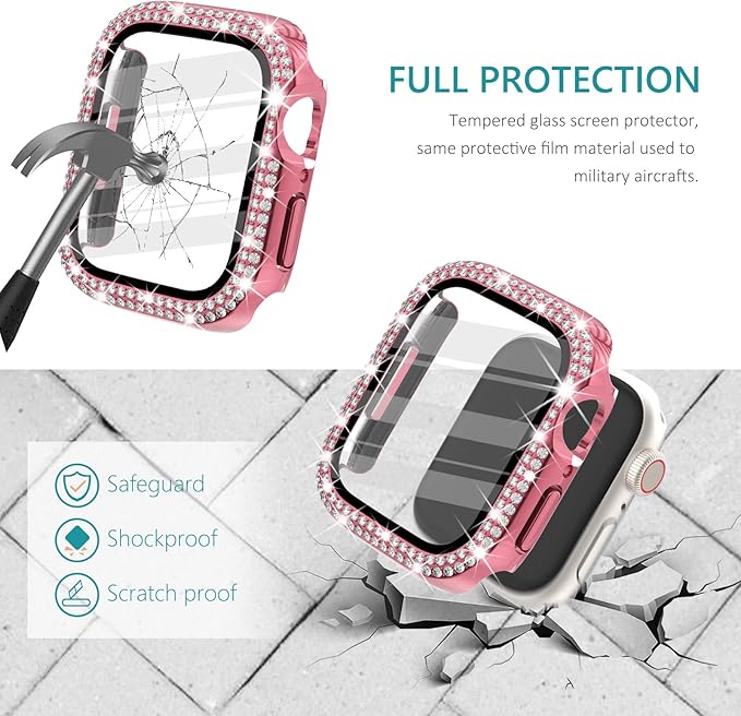 Surace 41mm Case Compatible with Apple Watch Series 9 Series 8 Series 7 Case with Screen Protector, Bling Diamond Overall Protective Case Compatible with Apple Watch Series 7 & 8 & 9 41mm, Pink - Image 3