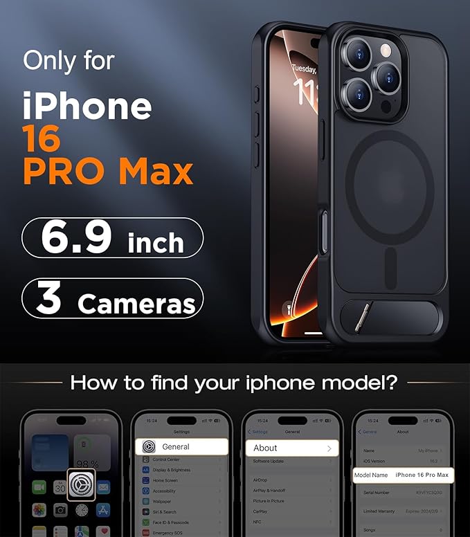 Temdan Magnetic Compatible with iPhone 16 Pro Max Case, [Built-in Invisible Kickstand][Compatible with MagSafe] [Military Grade Shockproof] Slim Translucent Matte Phone Case for iPhone 16 Pro Max 6.9" - Image 2