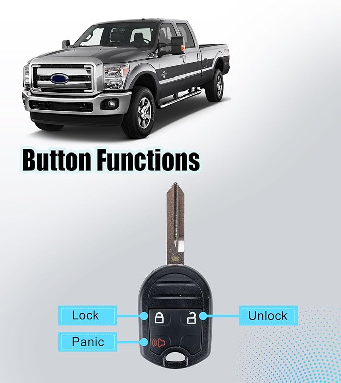 Car Key Fob Keyless Entry Self Programmable Remote Kit Replacement for 2011-2014 Ford F-150, 11-17 F-250 Super Duty, 2011-2017 Ford F-350 Super Duty (3 BTN Blade key/CWTWB1U793) - Image 6