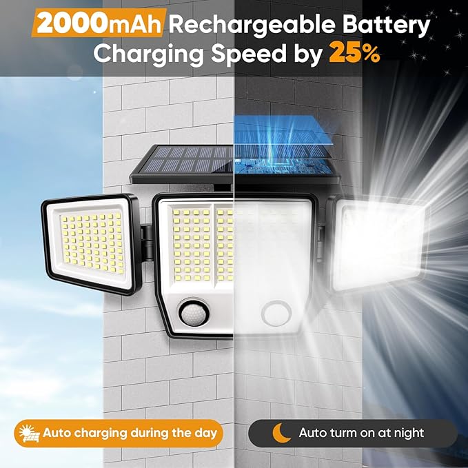 MDCMDCM Solar Motion Sensor Outdoor Lights Waterproof - 3000LM 3 Modes Security Lights Outdoor 270° Illumination IP65 LED Solar Flood Wall Light for Garden Yard Patio Pathway (Modern, 4) - Image 3
