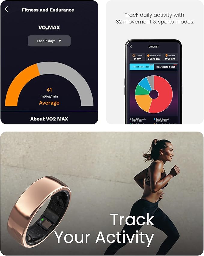 aaboRing Smart Ring, Men, Women, Track Heart Rate, Fitness, Activity, Sleep Stress Monitoring, Step Count, Up to 7 Days of Battery Life, Titanium, No App Subscription, Black 6 - Image 5
