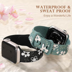 Witzon Floral Band Compatible with Apple Watch Bands For Women 40mm 41mm 38mm 42mm 44mm 45mm 46mm 49mm, Engraved Cute Flower Silicone Dressy Strap for iWatch Series 11 10 9 8 7 6 5 4 3 2 SE Ultra - Image 3