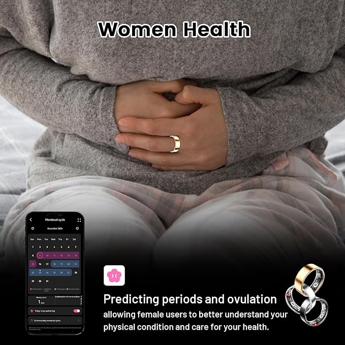 Mirlray Smart Ring for Women & Men, Smart Ring Health Tracker, Blood Oxygen & Heart Rate Monitor, Long Lasting Battery Sleep Ring, Waterproof Fitness Ring (Silver, 8) - Image 7