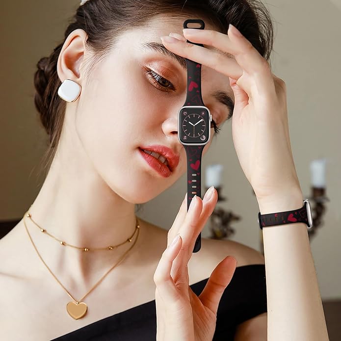 Lerobo Slim Thin Two-Tone Compatible with Apple Watch Band 40mm 38mm 41mm 42mm 44mm 45mm 46mm 49mm for Women- Soft Cute Flower/Heart Engraved Sport Band for iWatch Series 11 10 9 8 7 6 5 4 3 SE Ultra - Image 8