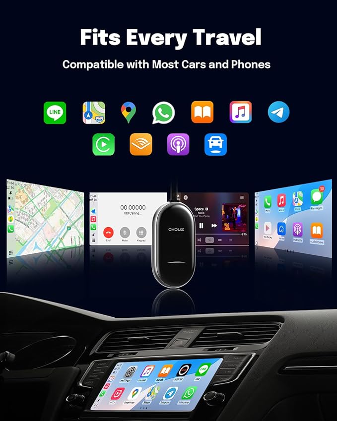 ZUCWO 2-in-1 Wireless CarPlay Adapter and Android Auto Adapter – Converts Wired to Wireless for Cars 2016+, Plug & Play, USB-A to USB-C for iOS10+/Android 11+ - Image 2